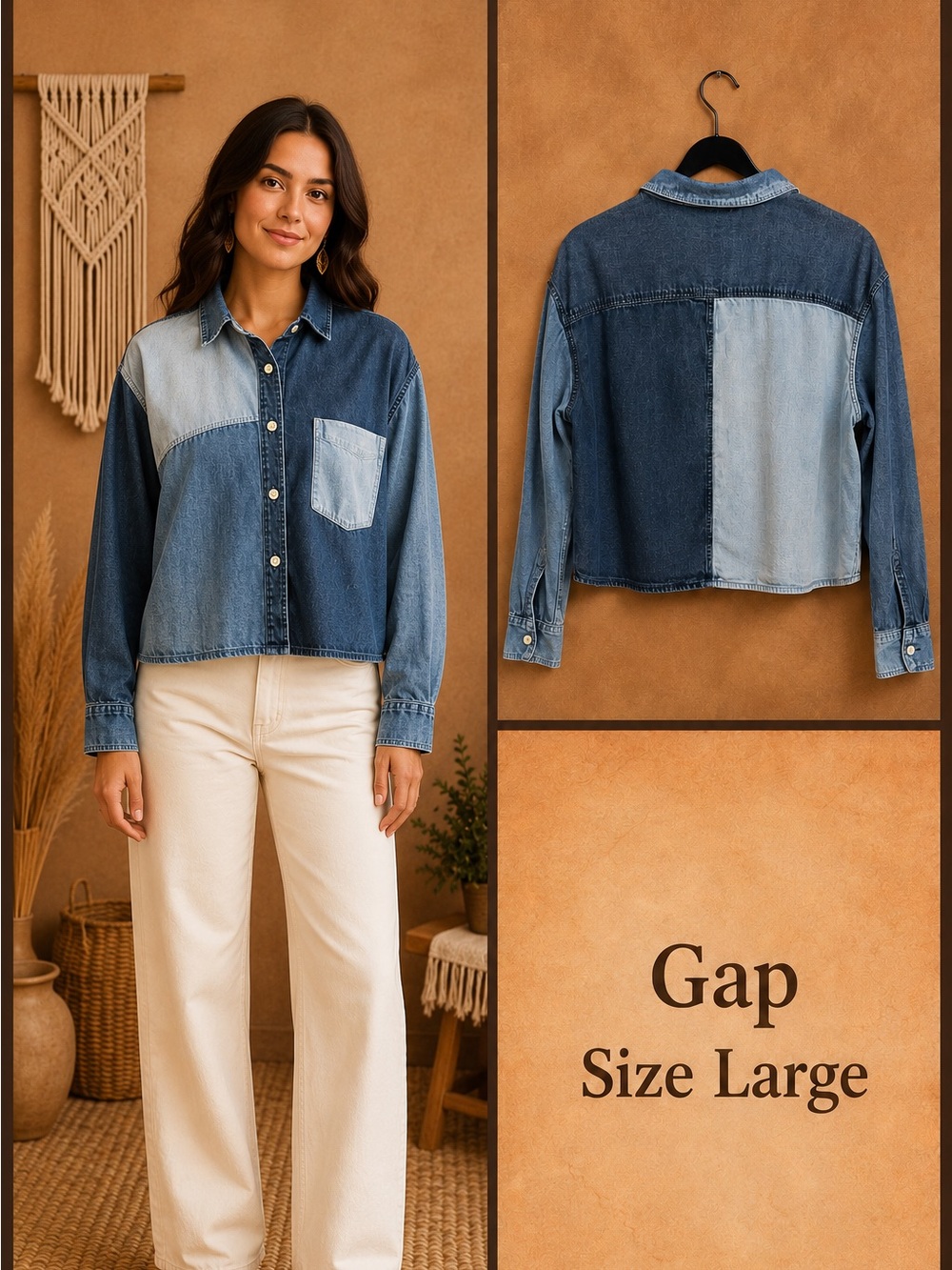GAP Two-Tone Blue Patchwork Denim button up Shirt